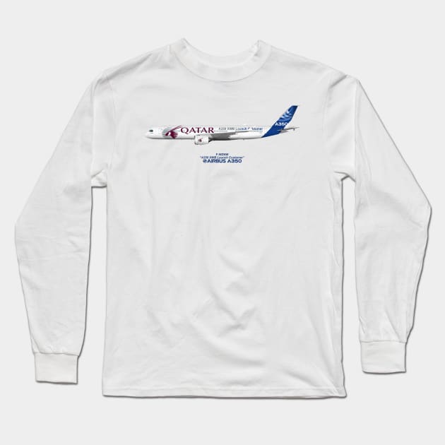 Illustration of Airbus A350 F-WZNW Long Sleeve T-Shirt by SteveHClark